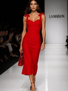 Cider Red Tie-Shoulder Sweetheart Midi Dress